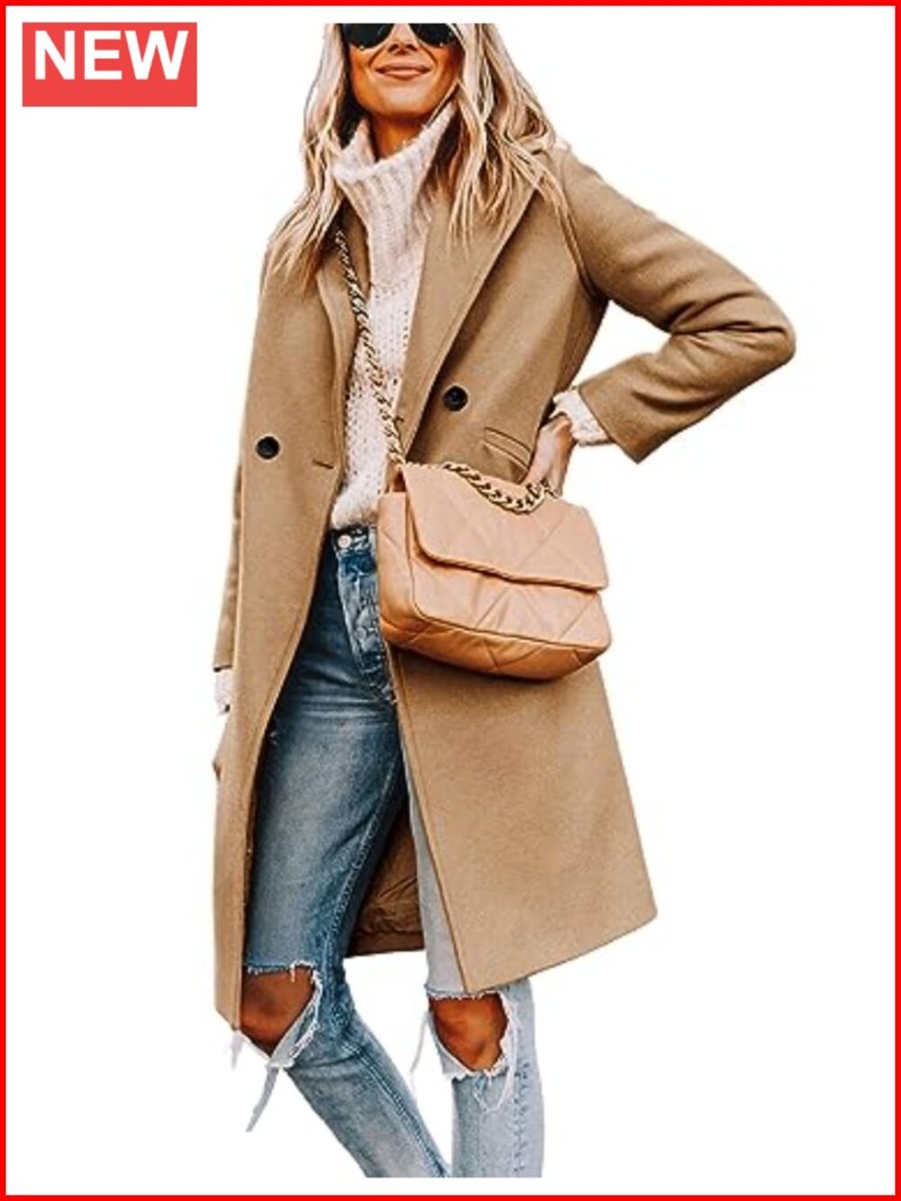 Wool Blend Peacoat Notch Lapel Double Breasted Long Coat